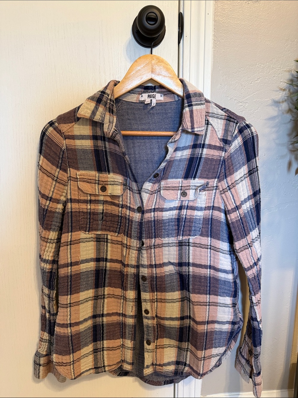 PAIGE women’s Pink & Navy Plaid Button-Up Shirt